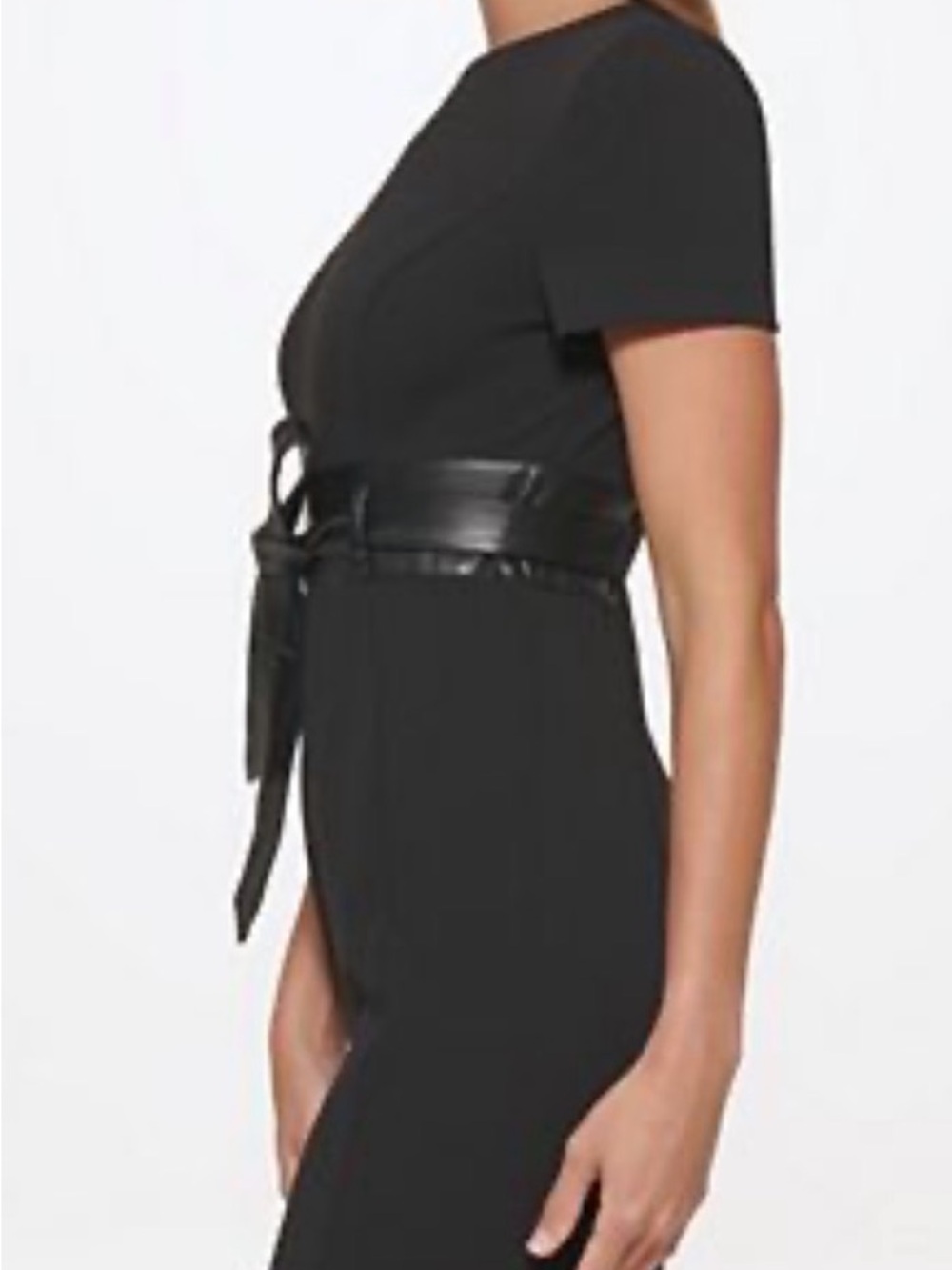 Calvin Klein | Black Short-Sleeve Sheath Dress with Waist Tie - Picture 7 of 7